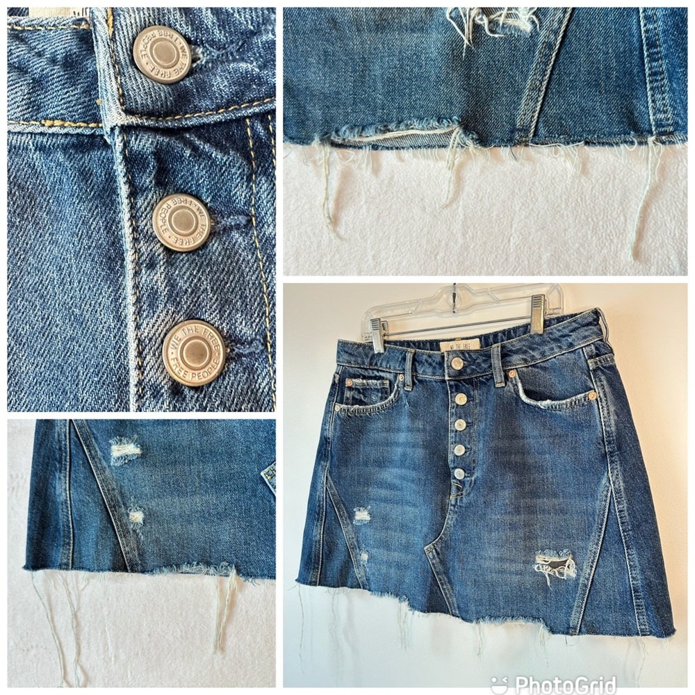 We the Free Harvey Blue Denim Mini Skirt Distressed Raw Hem Button Fly, size 31 - Picture 12 of 16